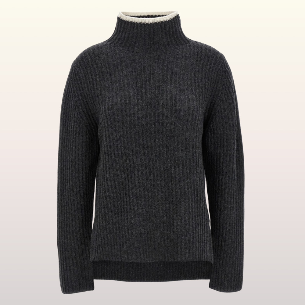NWT Theory Karenia Turtleneck Sweater sz Medium Cashmere Charcoal Ivory $445